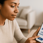 Young woman using a mobile banking app to apply for an online loan on her smartphone.